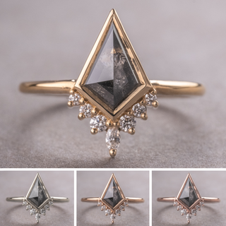1.23 Carat Black Speckled Kite Diamond Engagement Ring, Bezel Ava Setting