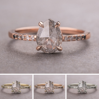 1.25 Carat Salt and Pepper Pear Diamond Engagement Ring, Ombre Jules Setting