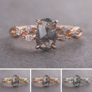 1.07 Carat Salt and Pepper Oval Diamond Engagement Ring, Winona Setting, 14K Rose Gold