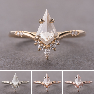 .98 Carat Icy White Kite Diamond Engagement Ring, Flora Setting, Point No Point Studio. Available in a variety of metal types. Eco-friendly, Recycled Metals, Conflict Free.