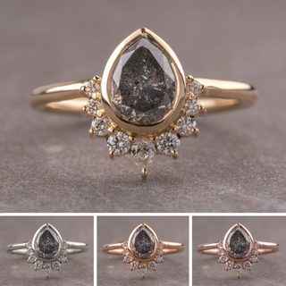 2.09 Carat Salt and Pepper Pear Diamond Engagement Ring, Bezel Ava Setting