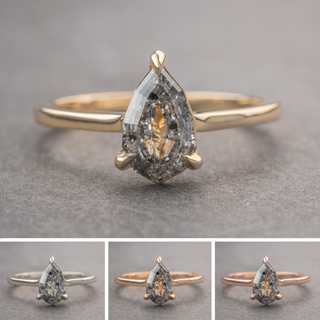 1.11 Carat Canadian Salt and Pepper Geometric Pear Diamond Engagement Ring, Lenora Setting
