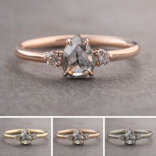 1 Carat Salt and Pepper Pear Diamond Engagement Ring, Zoe Setting