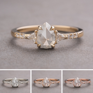 .84 Carat Icy White Pear Diamond Engagement Ring, Eliza Setting, Point No Point Studio. Available in a variety of metal types. Eco-friendly, Recycled Metals, Conflict Free.