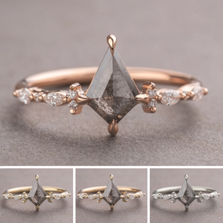 .96 Carat Salt and Pepper Kite Diamond Engagement Ring, Astrid Setting