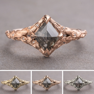 1.39 Carat Black Speckled Lozenge Diamond Engagement Ring, Pixie Setting
