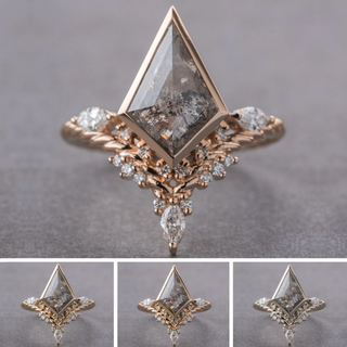 2.58 Carat Salt and Pepper Kite Diamond Engagement Ring, Bezel Andromeda Setting
