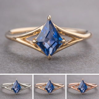 1.03 Carat Kite Sapphire Engagement Ring, Split Shank Jane Setting