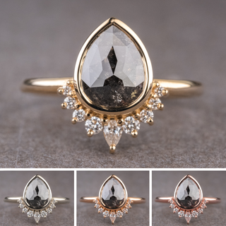 2.97 Carat Black Pear Diamond Engagement Ring, Bezel Ava Setting, Point No Point Studio. Available in a variety of metal types. Eco-friendly, Recycled Metals, Conflict Free.