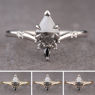 1.14 Carat Black Speckled Kite Diamond Engagement Ring, Ombre Flora Setting