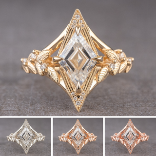 1.57 Carat Lozenge Moissanite and Diamond Engagement Ring, Thistle Setting