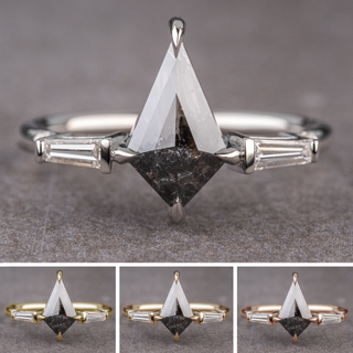 1.24 Carat Black Speckled Kite Diamond Engagement Ring, Betty Setting