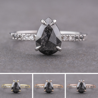 1.36 Carat Black Pear Diamond Engagement Ring, Ombre Jules Setting
