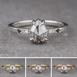 1.03 Carat Black Salt and Pepper Pear Diamond Engagement Ring, Ombre Jules Setting