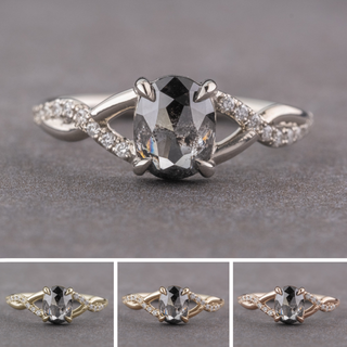 1.71 Carat Black Salt and Pepper Oval Diamond Engagement Ring, Wisteria Setting