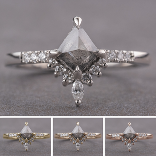 .75 Carat Salt and Pepper Kite Diamond Engagement Ring, Avaline Setting