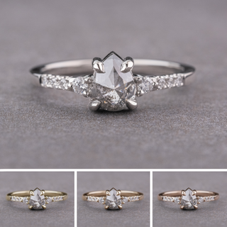 .93 Carat Salt and Pepper Pear Diamond Engagement Ring, Eliza Setting