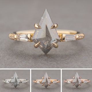 2.89 Carat Salt and Pepper Kite Diamond Engagement Ring, Eliza Setting
