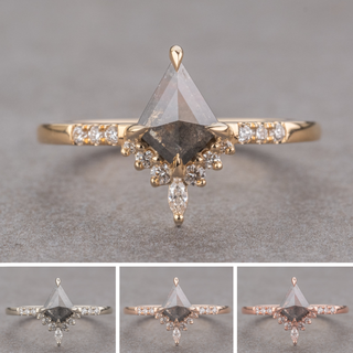 1.23 Carat Black Speckled Kite Diamond Engagement Ring, Avaline Setting