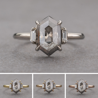 2.43 Carat Salt and Pepper Hexagon Diamond Engagement Ring, Zoe Setting