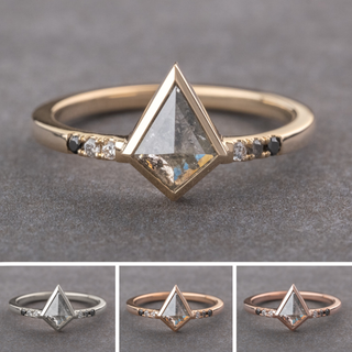 1.11 Carat Salt and Pepper Kite Diamond Engagement Ring, Bezel Ombre Jules Setting