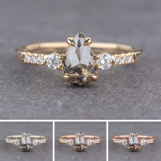 1.20 Carat Black Salt and Pepper Pear Diamond Engagement Ring, Eliza Setting