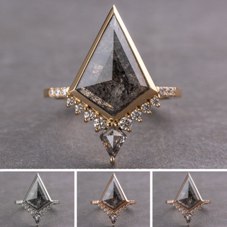 2.08 Carat Black Speckled Kite Diamond Engagement Ring, Bezel Avaline Setting