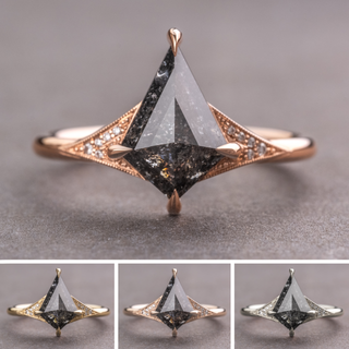 1.70 Carat Black Speckled Kite Diamond Engagement Ring, Aela Setting