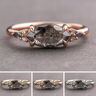 1.23 Carat Salt and Pepper Marquise Diamond Engagement Ring, Ombre Quinn Setting