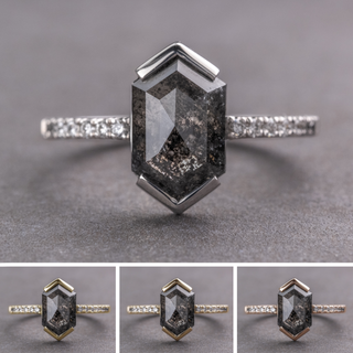 2 Carat Black Salt and Pepper Hexagon Diamond Engagement Ring, Ombre Sirena Setting