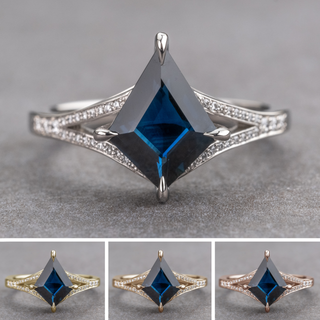 1.99 Carat Blue Kite Sapphire and Diamond Engagement Ring, River Setting