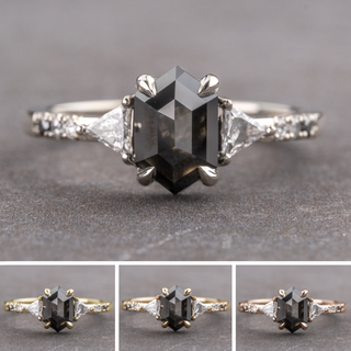 1.55 Carat Black Hexagon Diamond Engagement Ring, Ombre Eliza Setting