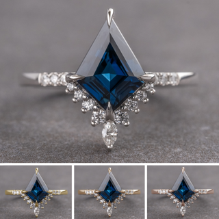 1.92 Carat Blue Kite Sapphire and Diamond Engagement Ring, Avaline Setting