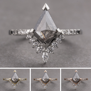 1.68 Carat Black Speckled Kite Diamond Engagement Ring, Ombre Avaline Setting