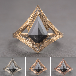 1.19 Carat Black Kite Diamond Engagement Ring, Engraved Arwen Setting