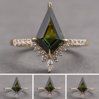 3.37 Carat Green Kite Sapphire and Diamond Engagement Ring, Avaline Setting
