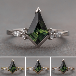 1.41 Carat Green Kite Sapphire and Diamond Engagement Ring, Quinn Setting