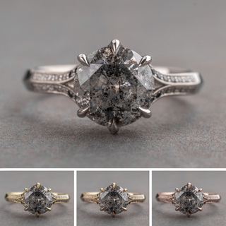 2.26 Carat Salt and Pepper Round Diamond Engagement Ring, Ombre Mackenzie Setting