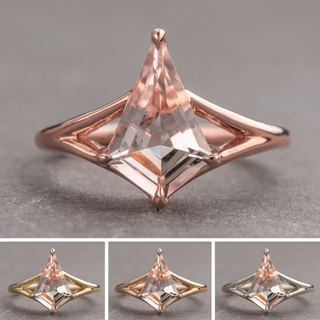 1.02 Carat Kite Morganite Engagement Ring, Split Shank Jane Setting