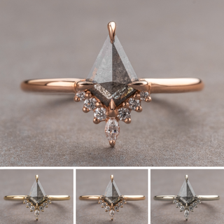 .74 Carat Black Salt and Pepper Kite Diamond Engagement Ring, Ava Setting