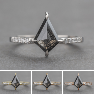 1.59 Carat Black Speckled Kite Diamond Engagement Ring, Juliette Setting