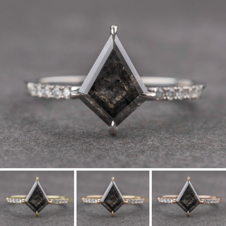 1.74 Carat Black Speckled Kite Diamond Engagement Ring, Jules Setting