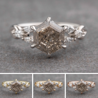 2.04 Carat Salt and Pepper Hexagon Diamond Engagement Ring, Winona Setting