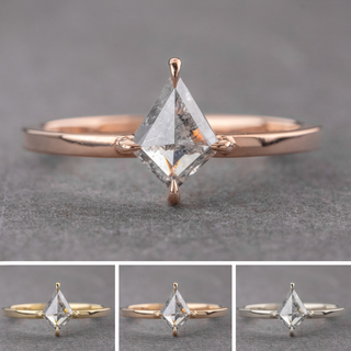 1.11 Carat Canadian Salt and Pepper Kite Diamond Engagement Ring, Jane Setting