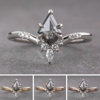 .80 Carat Black Salt and Pepper Kite Diamond Engagement Ring, Flora Setting