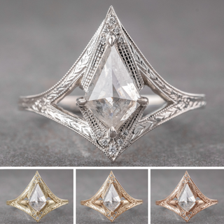.95 Carat Canadian Salt and Pepper Kite Diamond Engagement Ring, Engraved Arwen Setting