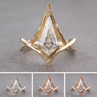 Kite Moissanite and Diamond Engagement Ring, Twisted Arwen Setting