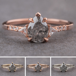 2.04 Carat Salt and Pepper Pear Diamond Engagement Ring, Eliza Setting