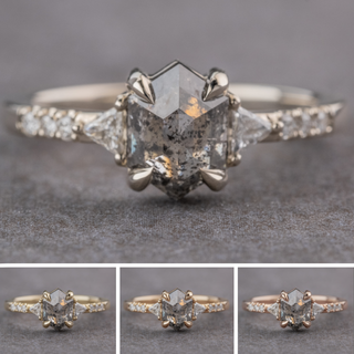1.21 Carat Salt and Pepper Hexagon Diamond Engagement Ring, Eliza Setting