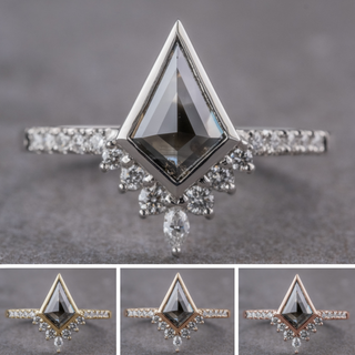 1.17 Carat Black Salt and Pepper Kite Diamond Engagement Ring, Bezel Avaline Setting